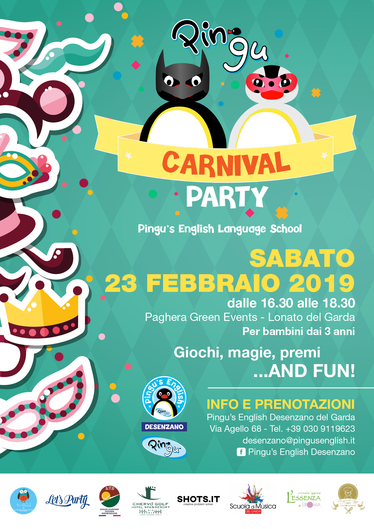 La PINGU'S ENGLISH LANGUAGE SCHOOL di Desenzano organizza CARNIVAL PARTY!